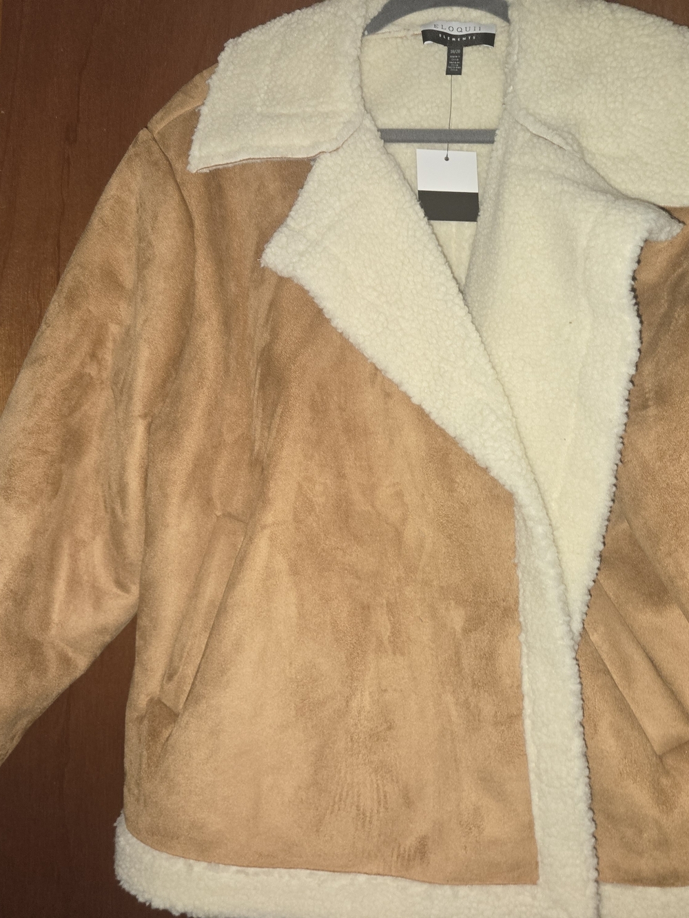 Eloquii Women's Tan Faux-Suede Shearling Jacket